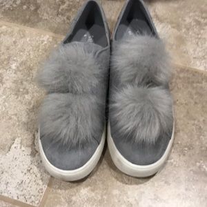 Beautiful suede platform sneakers with Pom poms
